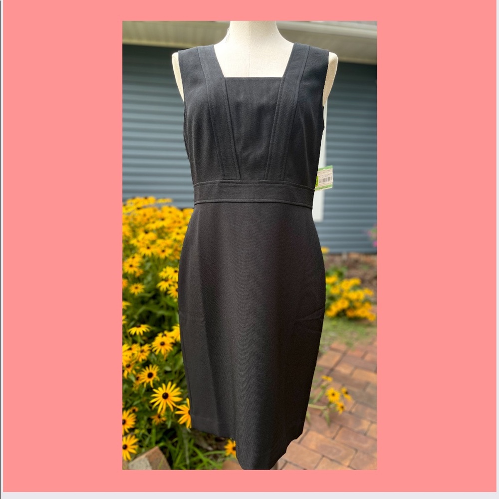 Kasper Plain Black Simple Sheath Dress